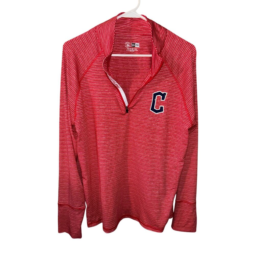 New Era Cleveland Guardians women’s red micro-stripe quarter-zip pullover large